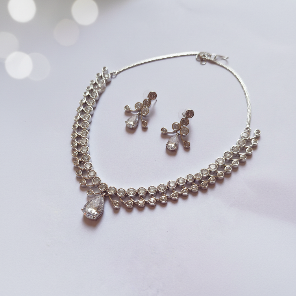 American Diamond Jewellery White Set