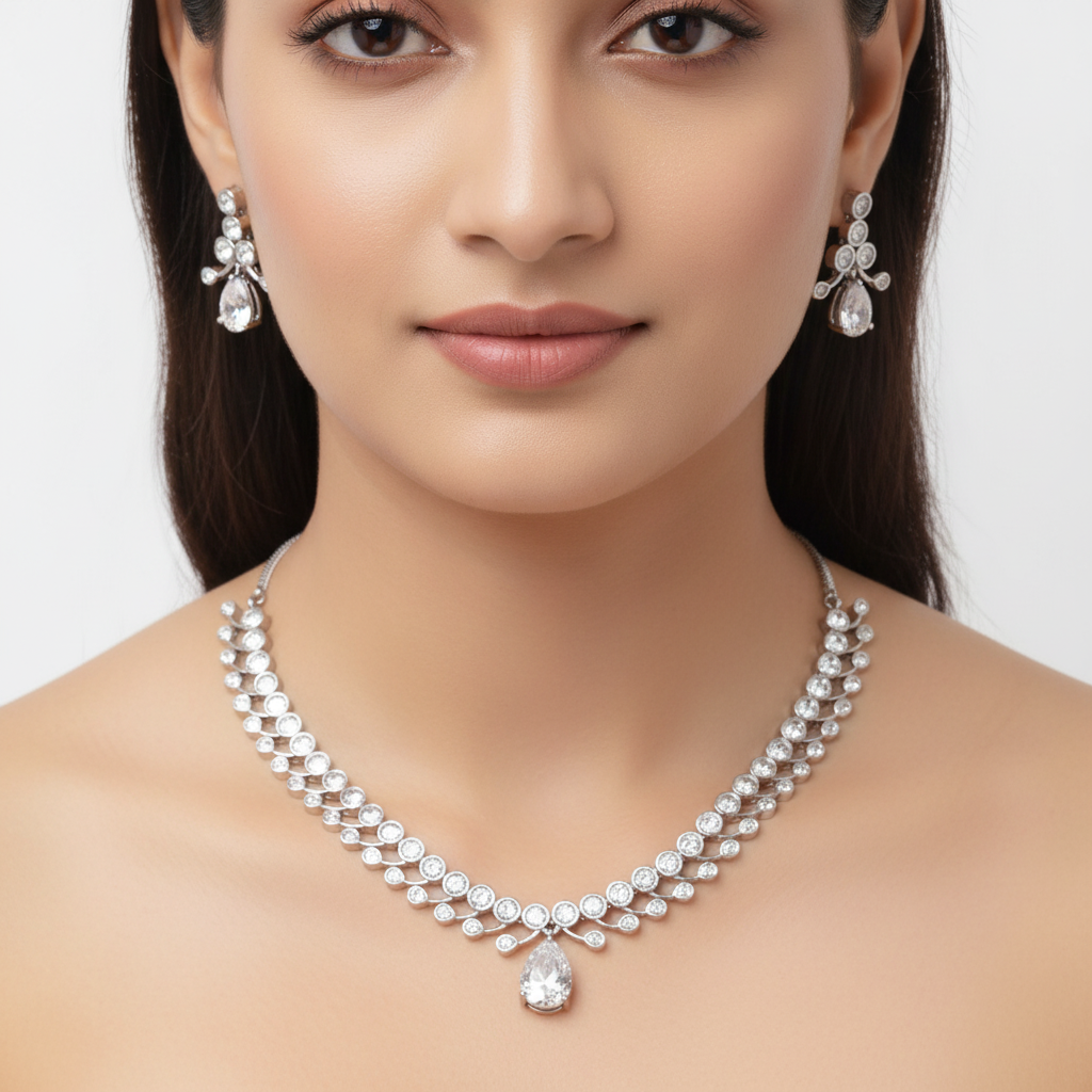 American Diamond Jewellery White Set