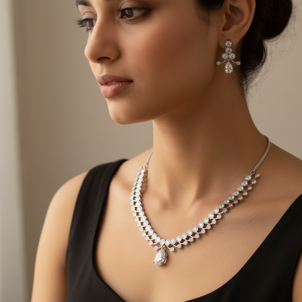 American Diamond Jewellery White Set